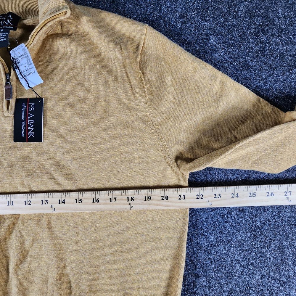 NWT Jos A Bank Quarter Zip‎ Sweater Men's M Mustard Pima Cotton Mock Neck Preppy - Picture 5 of 6